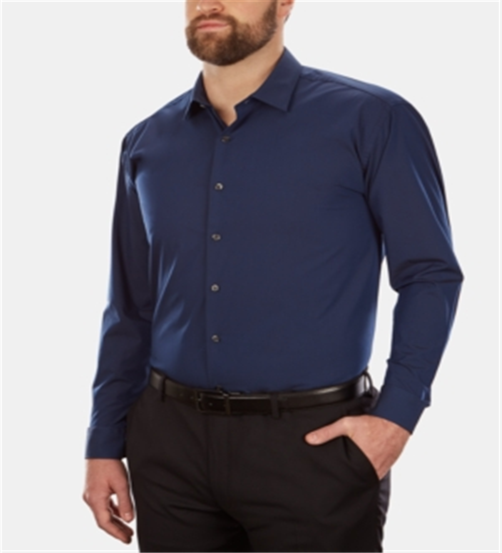 Camisa social masculina Kenneth Cole Big and Tall, lisa, azul, tamanho 3XL