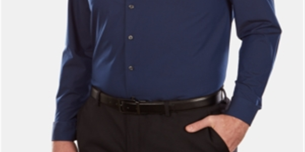 Camisa social masculina Kenneth Cole Big and Tall, lisa, azul, tamanho 3XL