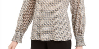 Blusa Calvin Klein Feminina Estampada Gola Smocked Bege Tamanho Médio