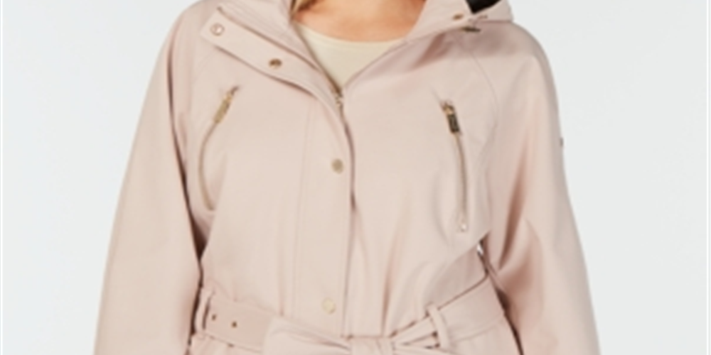 Capa de chuva com capuz Michael Kors Plus para mulheres, rosa, tamanho 1X