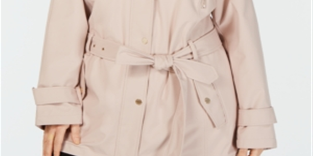 Capa de chuva com capuz Michael Kors Plus para mulheres, rosa, tamanho 1X