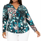 Blusa feminina estampada com decote dividido, verde, tamanho 0X, da INC International Concepts
