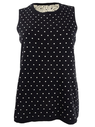 Blusa feminina sem mangas com estampa de bolinhas Anne Klein, preta, tamanho P