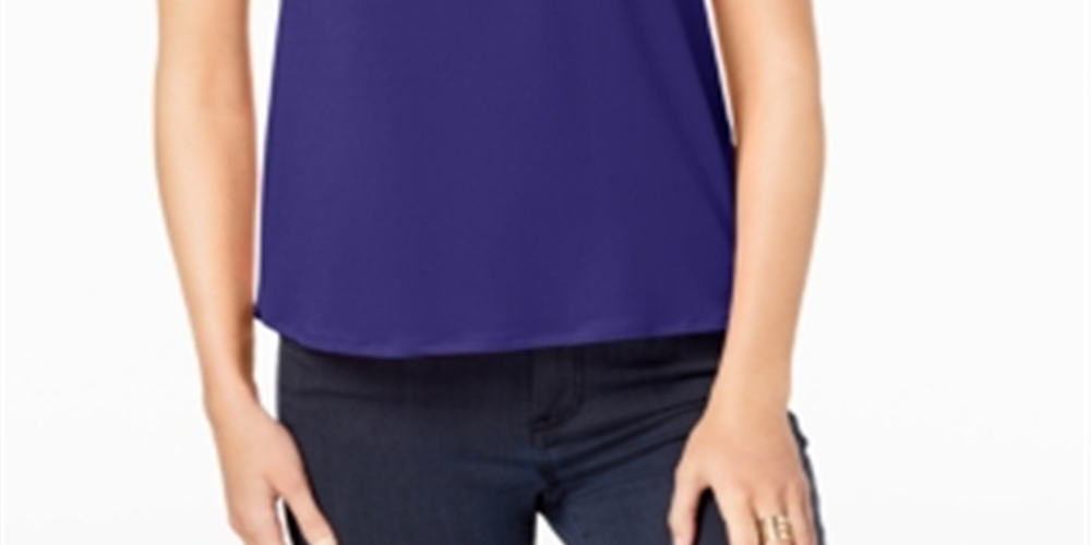 Blusa feminina INC International Concepts com ombro vazado e manga amarrada, azul, tamanho pequeno P