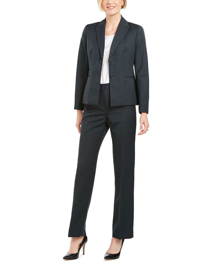 Blazer feminino Le Suit com gola entalhada e bolsos ocultos, dois botões, azul marinho, tamanho 2, pequeno