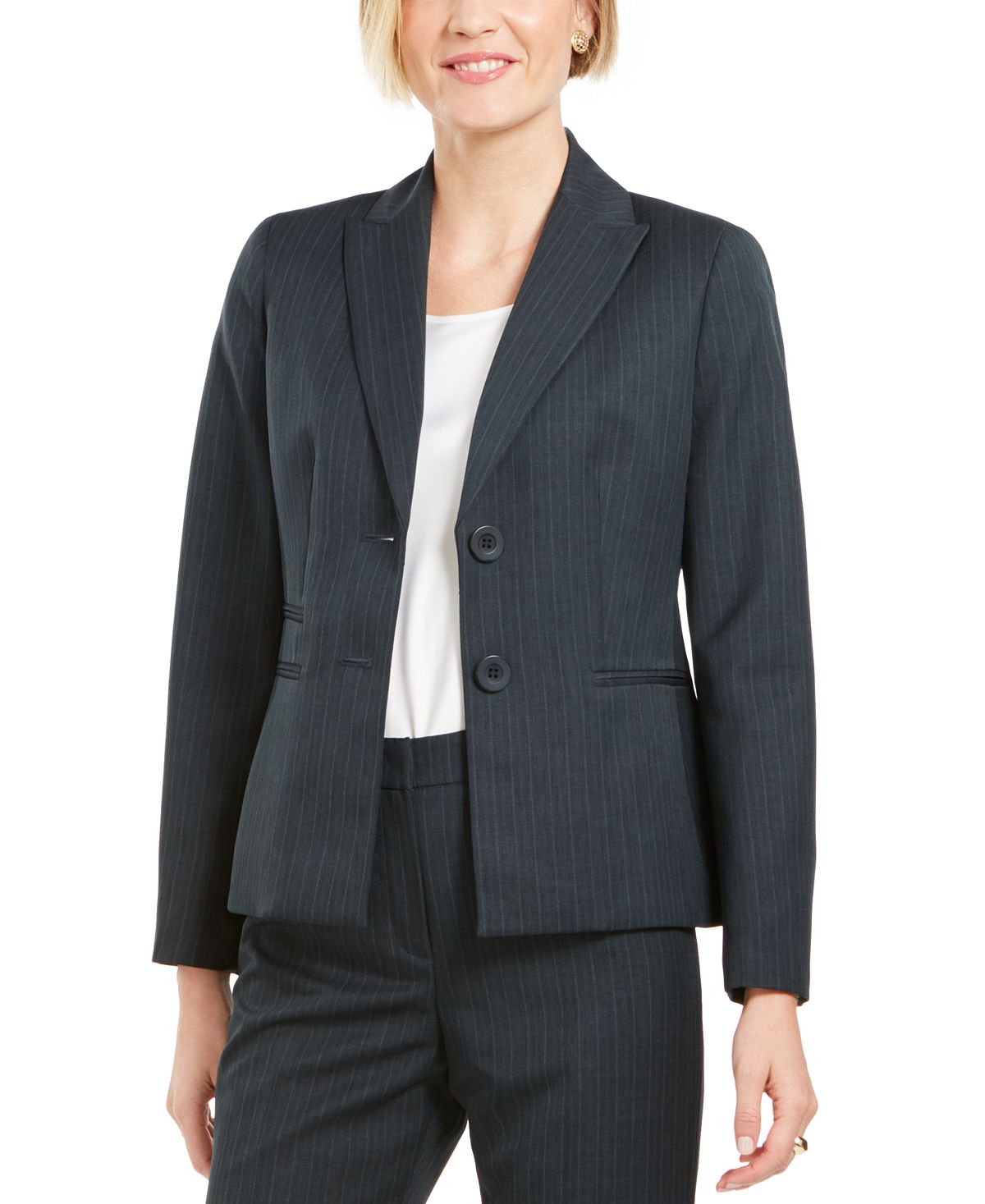 Blazer feminino Le Suit com gola entalhada e bolsos ocultos, dois botões, azul marinho, tamanho 2, pequeno
