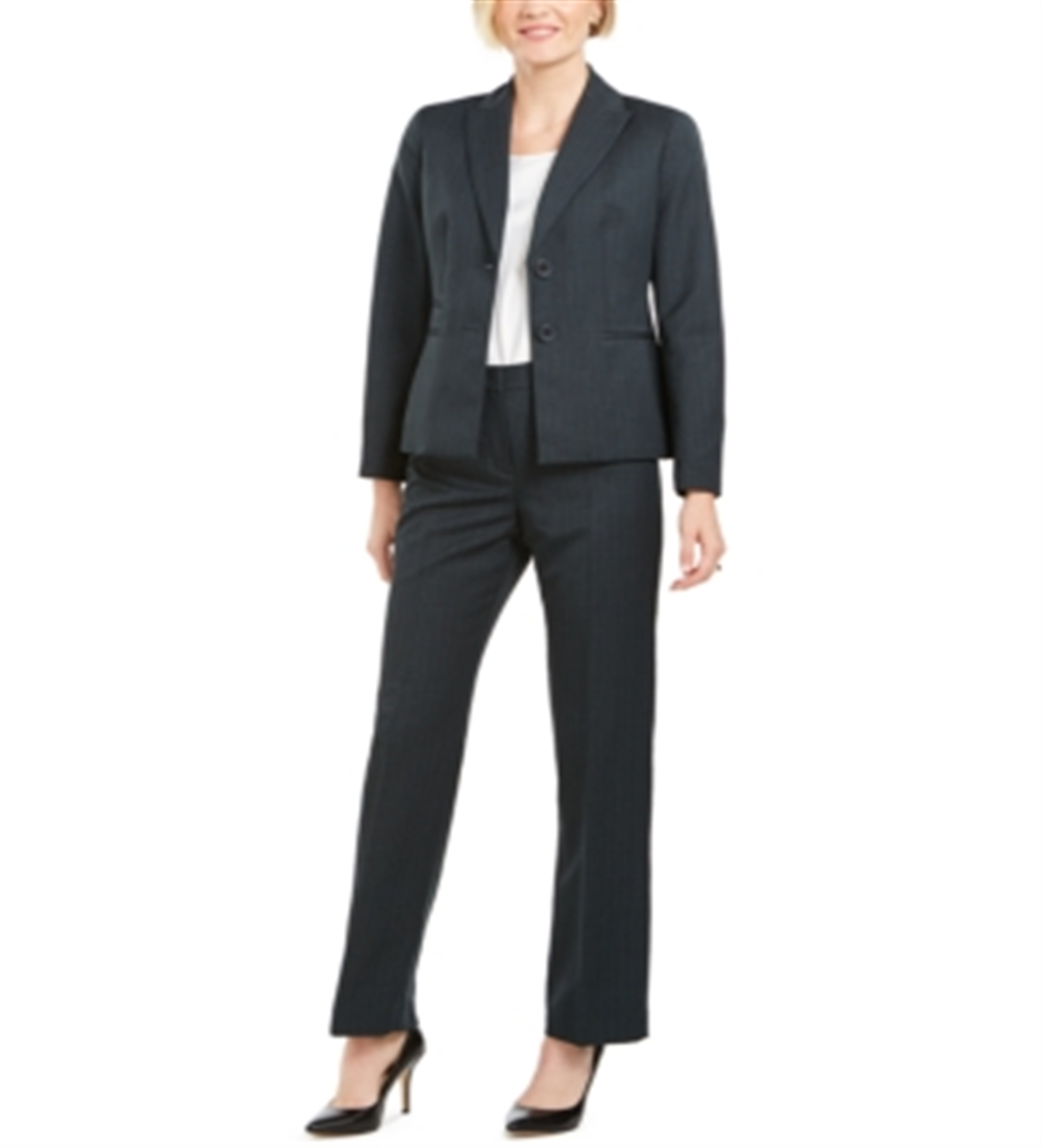 Blazer feminino Le Suit com gola entalhada e bolsos ocultos, dois botões, azul marinho, tamanho 2, pequeno