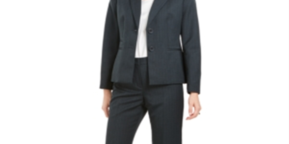 Blazer feminino Le Suit com gola entalhada e bolsos ocultos, dois botões, azul marinho, tamanho 2, pequeno