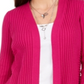 Cardigan feminino canelado com manga de botão e estampado JM Collection, rosa, tamanho pequeno