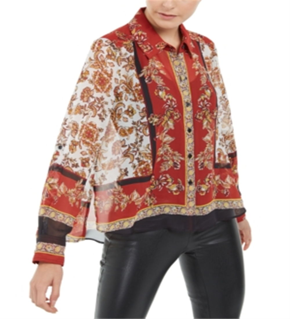 Blusa feminina com estampa de cachecol INC International Concepts, vermelha, tamanho 2XL