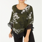 Blusa feminina Alfani com estampa de renda e acabamento verde, tamanho P
