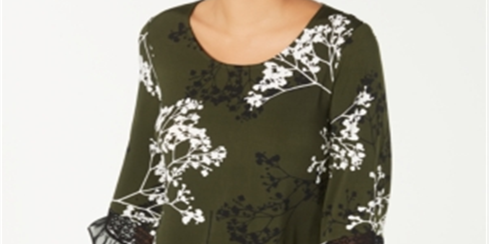 Blusa feminina Alfani com estampa de renda e acabamento verde, tamanho P