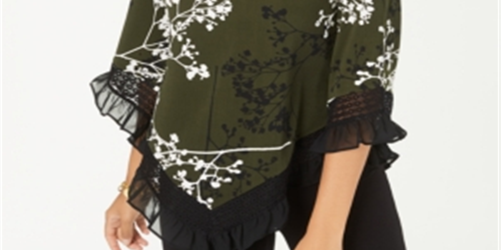 Blusa feminina Alfani com estampa de renda e acabamento verde, tamanho P