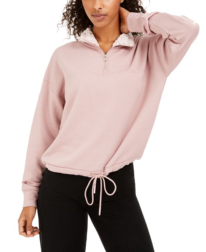 Moletom Hippie Rose Junior com forro Sherpa e zíper de um quarto, rosa, tamanho grande