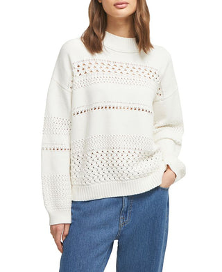 Suéter de malha Trista Pointelle feminino French Connection, branco, tamanho médio