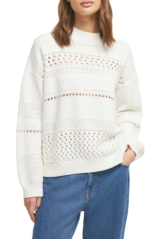 Suéter de malha Trista Pointelle feminino French Connection, branco, tamanho médio