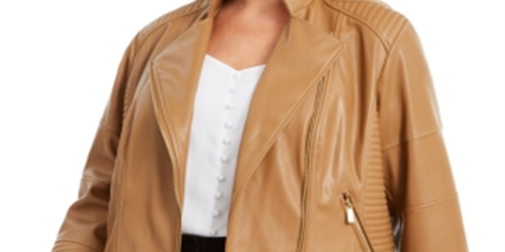 Jaqueta de couro sintético SeaFaux da Calvin Klein para mulheres, marrom, tamanho 0X