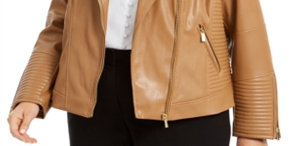 Jaqueta de couro sintético SeaFaux da Calvin Klein para mulheres, marrom, tamanho 0X