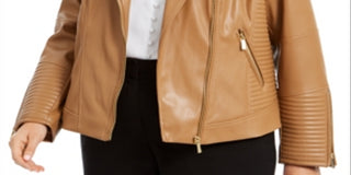 Jaqueta de couro sintético SeaFaux da Calvin Klein para mulheres, marrom, tamanho 0X