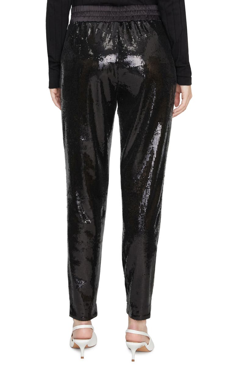 Calça feminina Sanctuary com lantejoulas e perna reta para noite, preta, tamanho médio