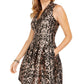 Vestido de festa feminino Vince Camuto, estampado, sem mangas, decote em V, acima do joelho, estilo flare, rosa, tamanho 8, pequeno