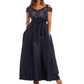 Vestido feminino R &amp; M Richards com alças finas, decote em V, comprimento total, formal, cintura império, azul, tamanho 12