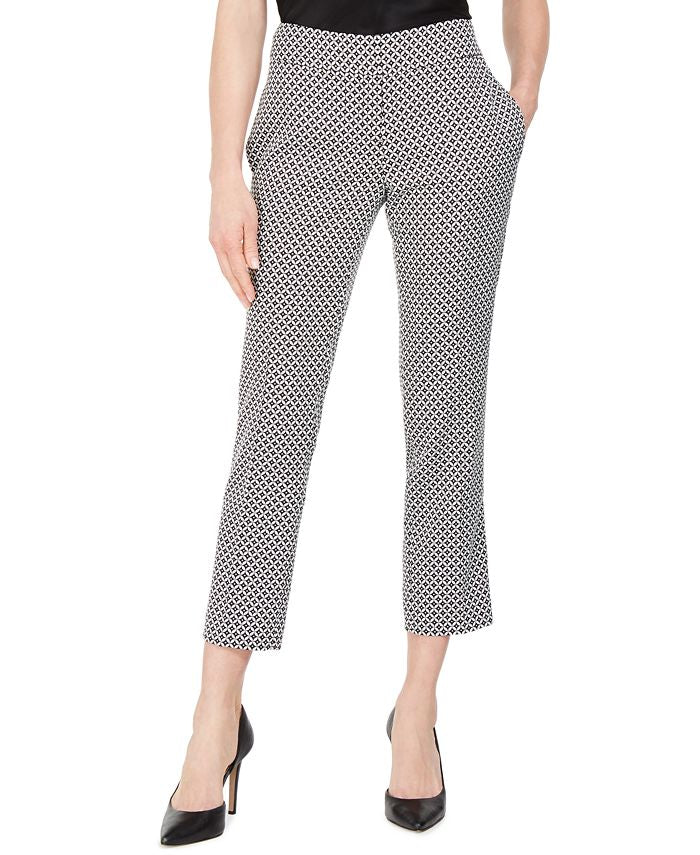 Calça geométrica feminina Kasper preta tamanho 6 petite