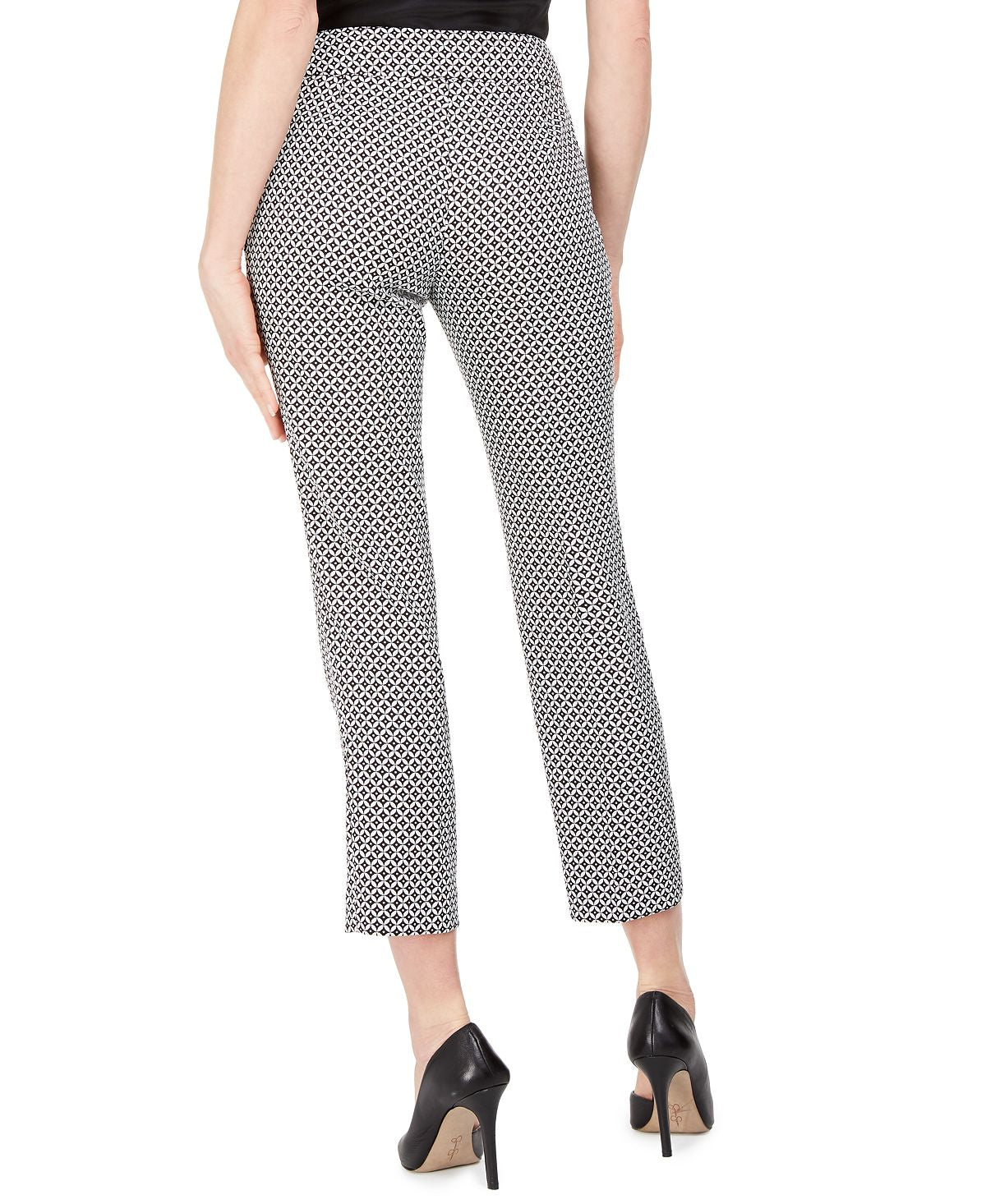 Calça geométrica feminina Kasper preta tamanho 6 petite