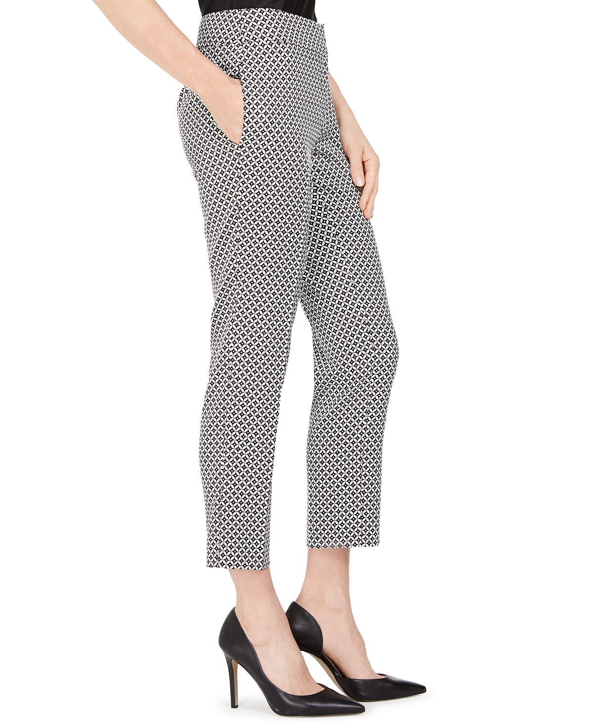 Calça geométrica feminina Kasper preta tamanho 6 petite