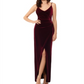 Vestido de festa feminino Betsy &amp; Adam, de veludo drapeado, com fenda, tamanho 2, vinho