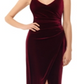 Vestido de festa feminino Betsy &amp; Adam, de veludo drapeado, com fenda, tamanho 2, vinho