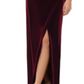 Vestido de festa feminino Betsy &amp; Adam, de veludo drapeado, com fenda, tamanho 2, vinho