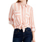 Blusa feminina júnior Pink Rose com botões, listrada, marrom, tamanho grande