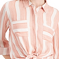 Blusa feminina júnior Pink Rose com botões, listrada, marrom, tamanho grande