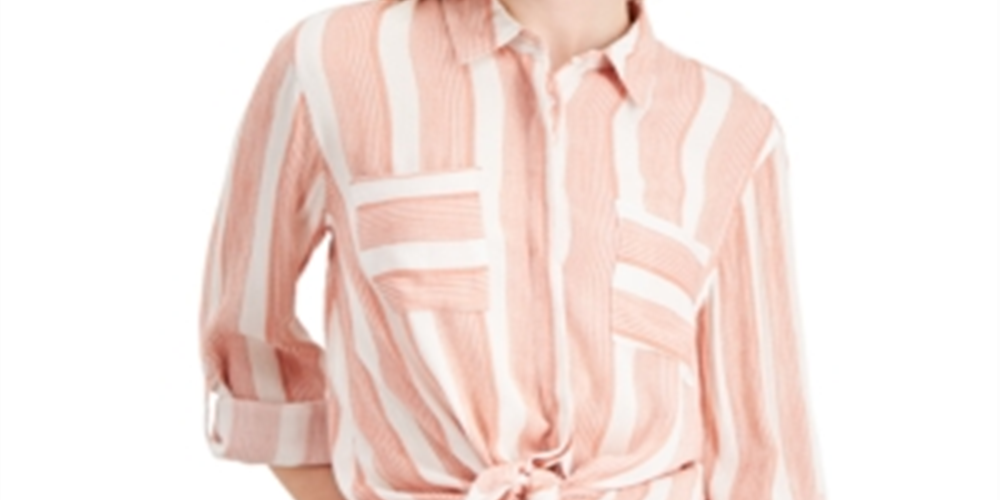 Blusa feminina júnior Pink Rose com botões, listrada, marrom, tamanho grande