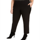 Calça feminina Bar III Trendy Plus Tuxedo com listras de cetim e perna reta, preta, tamanho 14W