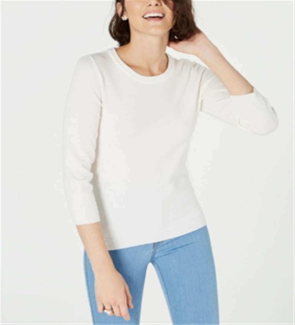 Suéter feminino Maison Jules com gola redonda, branco, tamanho extragrande