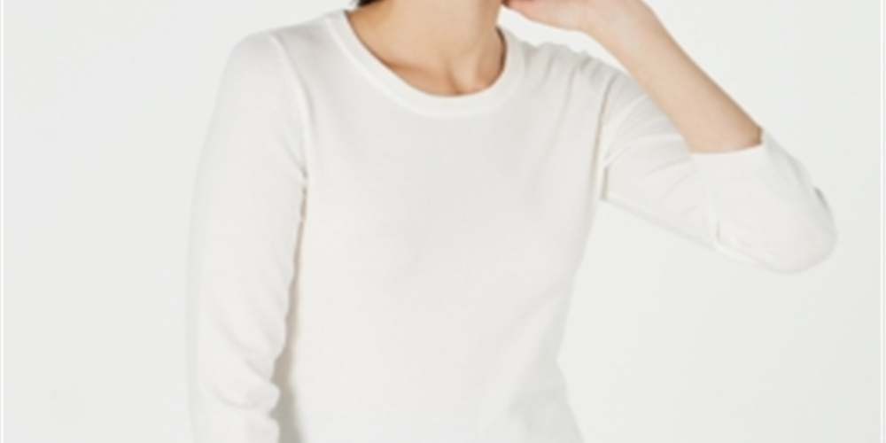 Suéter feminino Maison Jules com gola redonda, branco, tamanho extragrande