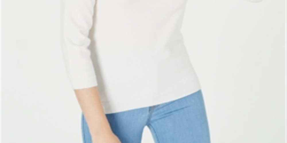 Suéter feminino Maison Jules com gola redonda, branco, tamanho extragrande