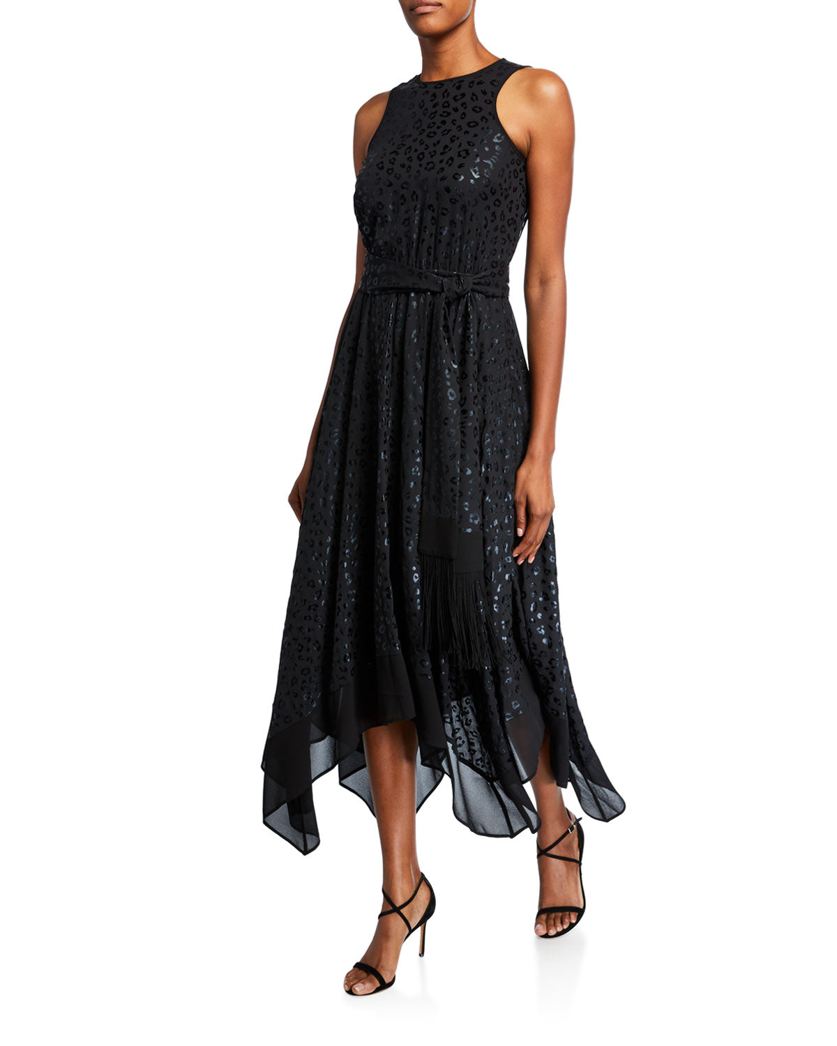 Vestido longo metálico com estampa de leopardo Michael Kors feminino, preto, tamanho extrapequeno