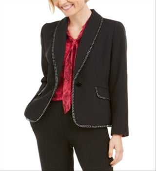 Kasper Women's Chain Trim One Button Jacket Black Size 10