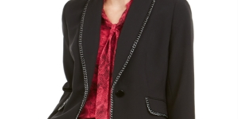 Jaqueta feminina Kasper com acabamento em corrente e um botão, preta, tamanho 10