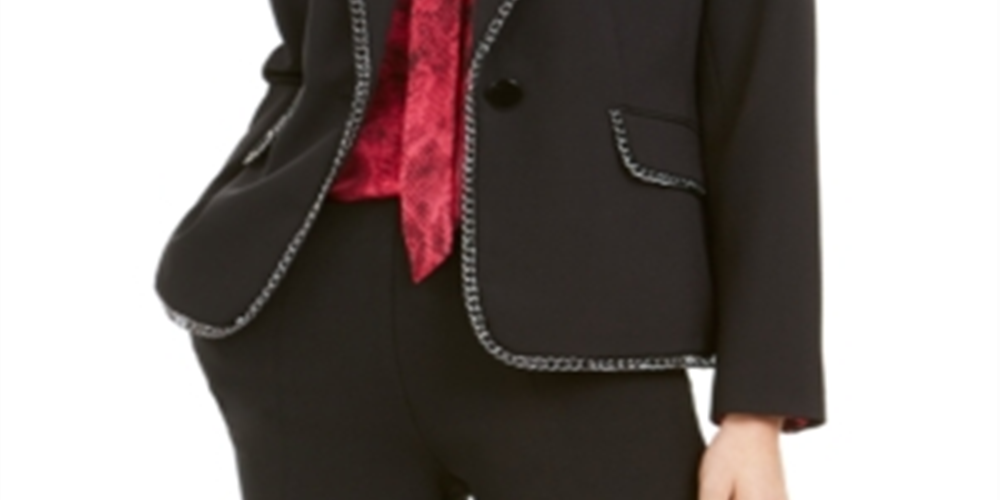 Jaqueta feminina Kasper com acabamento em corrente e um botão, preta, tamanho 10