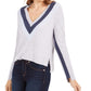 Calvin Klein Jeans Feminino Gola V Chevron Suéter Azul Tamanho P
