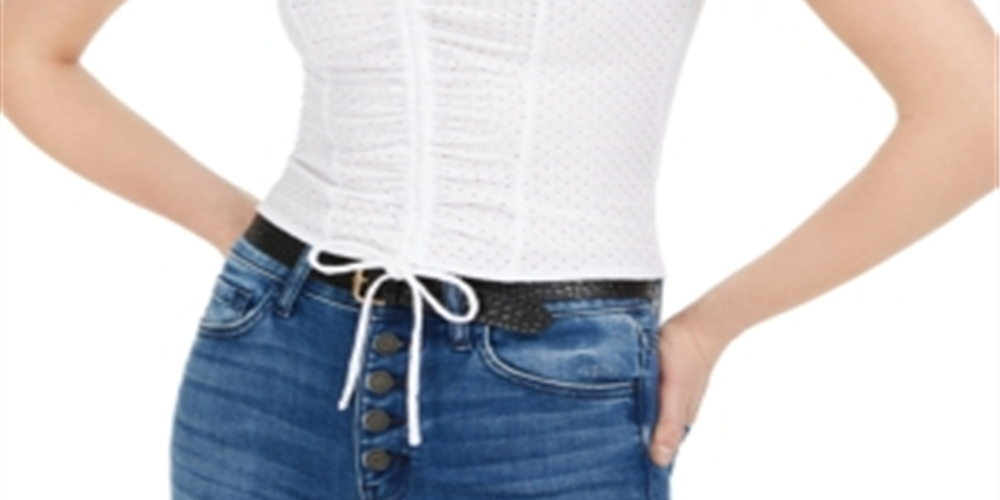 Blusa feminina Bar III com manga bufante e ilhós, branca, tamanho extragrande