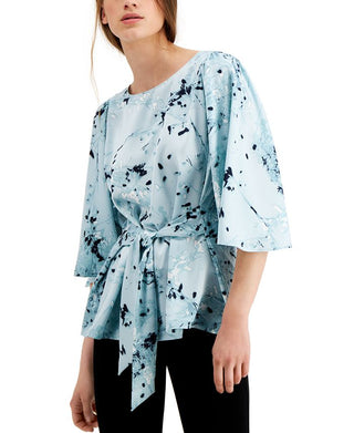 Blusa Alfani Feminina Estampa Floral Amarrada na Frente Azul Tamanho Médio