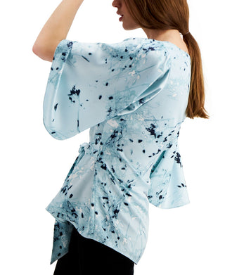 Blusa Alfani Feminina Estampa Floral Amarrada na Frente Azul Tamanho Médio