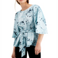 Blusa Alfani Feminina Estampa Floral Amarrada na Frente Azul Tamanho Médio
