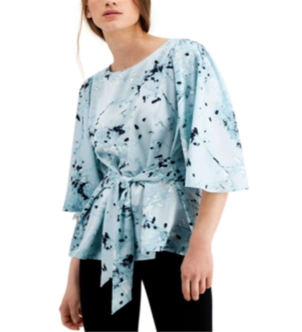 Blusa Alfani Feminina Estampa Floral Amarrada na Frente Azul Tamanho Médio