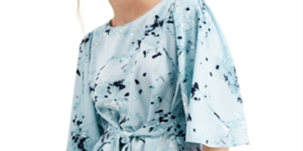 Blusa Alfani Feminina Estampa Floral Amarrada na Frente Azul Tamanho Médio